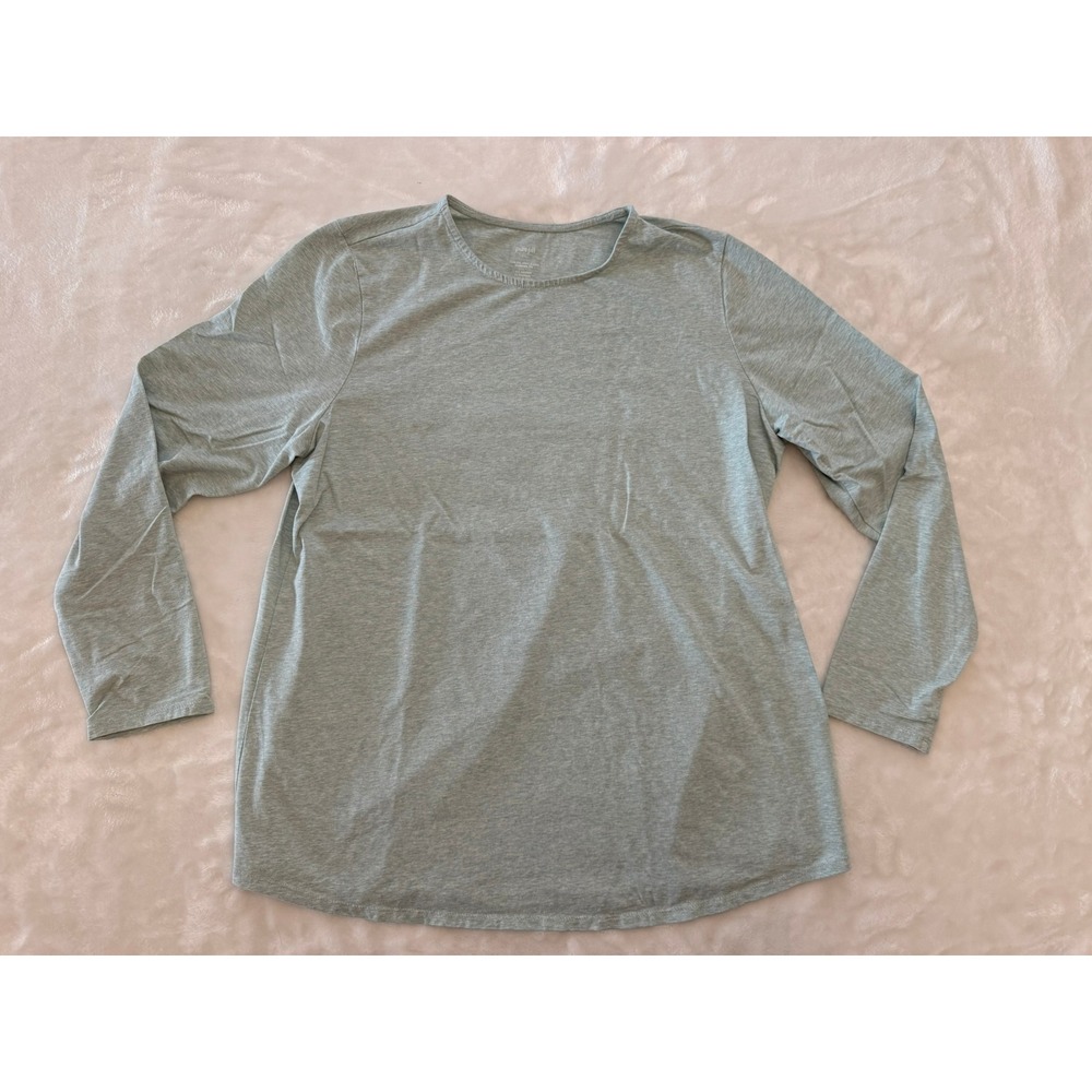 Pure Jill Long Sleeve Shirttail Tee Light Green Cotton Blend Crew Neck Large